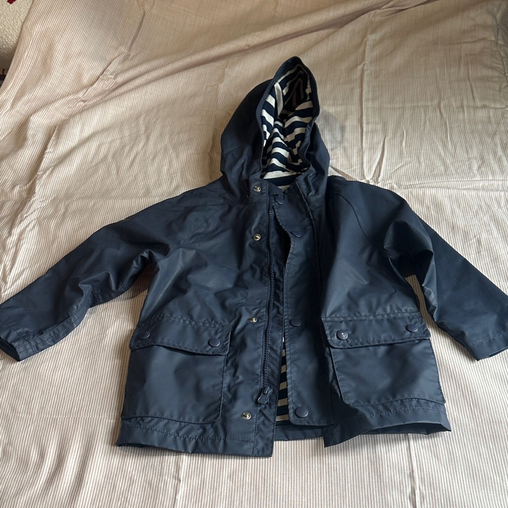 Gap Kids nautical Navy Hooded Rain Jacket with Striped Lining